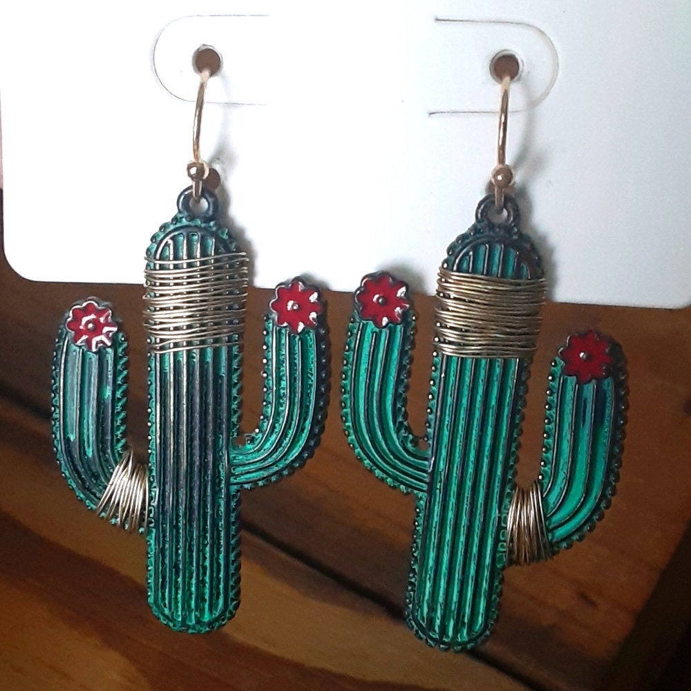 Rustic cactus earrings